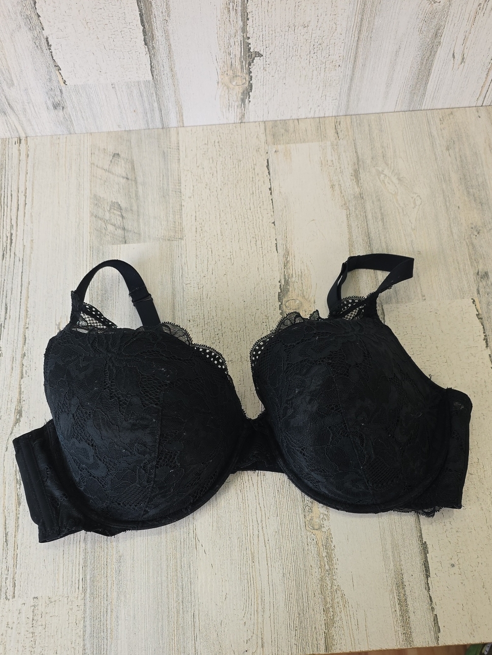 Auden Black Lace Push Up Plunge Coverage Underwire Bra Size 44D